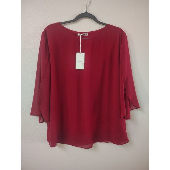 Grace Karin Tops - Grace Karin Womens Red Chiffon Split Bell Sleeve Layered Blouse Top Size 2XL NEW